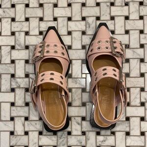 Ganni Blush Pink Buckle Flats